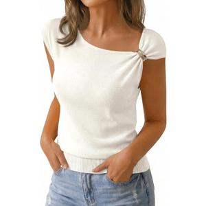 Saodimallsu Womens Sleeveless Sweater Tops Summer Casual Boat Neck Lightweight Knit Loose Trendy Sweater Vest (M)