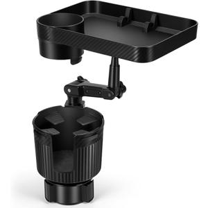 Kincown Car Cup Holder Tray, Car Food Tray for Eating with Phone Holder, Large Car Cup Holder Expander with Adjustable Base, Fit in 2.52-3.54 inch Car Holder, Road Trip Essentials