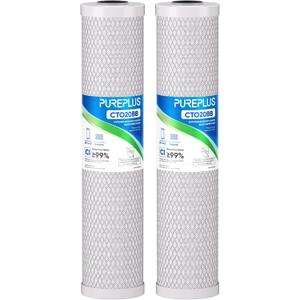 PUREPLUS 5 Micron 20" x 4.5" Whole House Coconut Shell Activated Carbon Water Filter Replacement Cartridge, Compatible with FC25B, EPM-20BB, CB-BB-20, CTO-F20B-5, 155783-43, 2 Pack