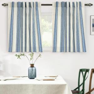 DriftAway Farmhouse Vertical Striped Linen Blend Textured Light Filtering Semi Sheer Curtains for Living Room Bedroom 36 Inches Long Drapes 2 Panels Broad Striped Linen Jean Navy  52"W x 36"L (Pack of 2) DriftAway Farmhouse Vertical Striped Linen Blend Textured Light Filtering Semi Sheer Curtains for Living Room Bedroom 36 Inches Long Drapes 2 Panels Broad Striped Linen Jean Navy  52"W x 36"L (Pack of 2)