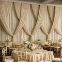 50ft15ft Champagne Backdrop Curtain for Wedding Parties, 10 Panels Wrinkle Free 15 FT Long Polyester Photo Backdrop Drapes Back Drop Cloth for Birthday Photography Background, W5' X H15'