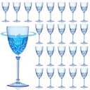SKLENICE 24 pcs Plastic Blue Wine Glasses Set 7.4oz Detachable Small Wine Goblet Champagne Flutes Unbreakable Vintage Diamond Stemware Mimosa Drinking Glassware for Wedding Christmas Event Party