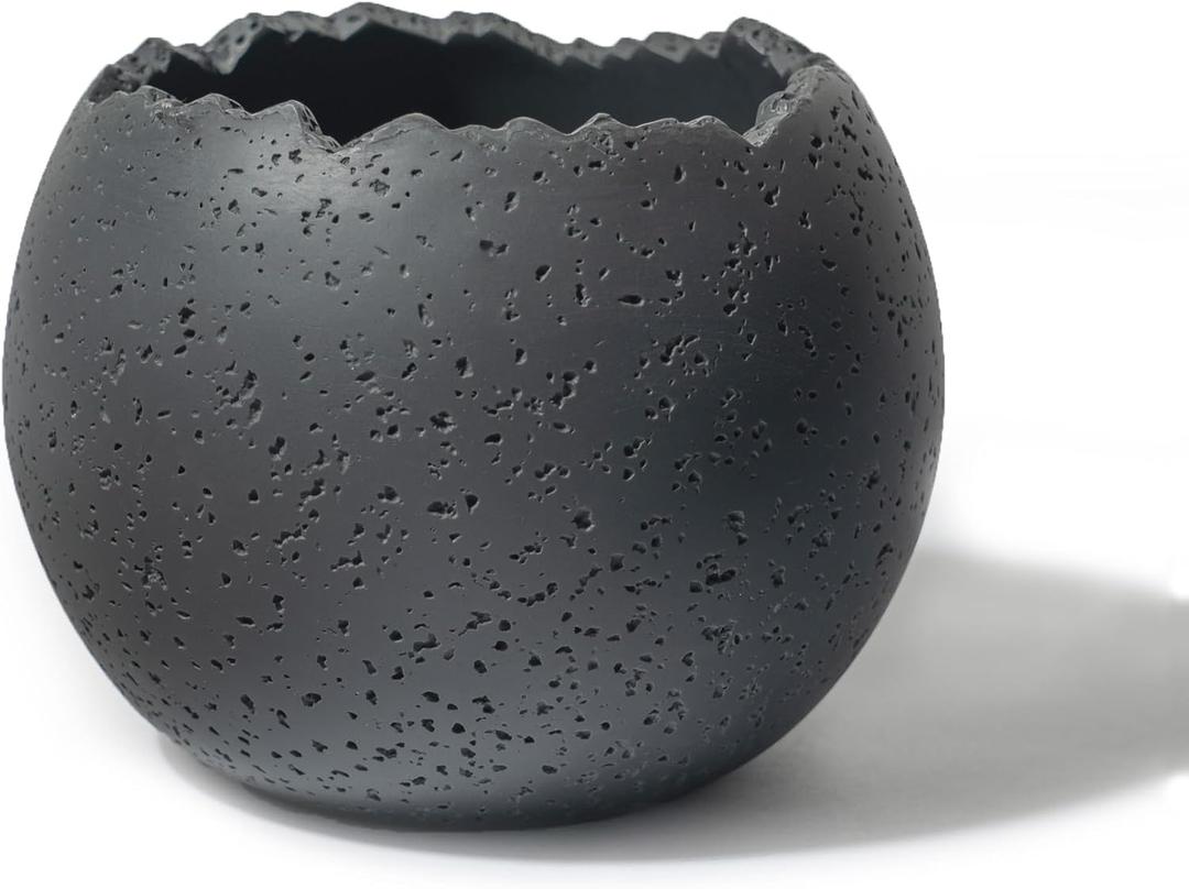6 Inch Modern Minimalist Resin Planters with Drainage Hole, Charcoal Gray Indoor Outdoor Flower Pots for Succulents, Herbs, Orchids & Small Plants - Charcoal Gray