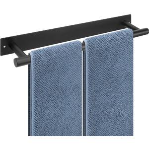 Self Adhesive Towel Bar, 16 Inch Round Towel Racks for Bathroom Wall Mounted SUS304 Stainless Steel Towel Hanger for Kitchen, No Drill or Screw-Mounted Towel Holder (Matte Black)