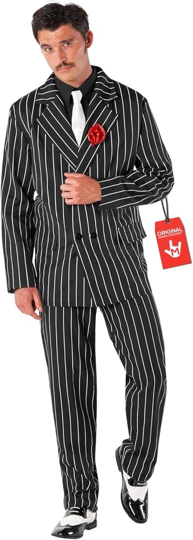 Morph 1920s Mens Gangster Costume, Roaring 20s Mobster Outfit for Men, Vintage Style Party Attire (XX-Large, Black)
