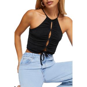 Forever 21 Women's Ruched Cutout Cropped Cami (Black)