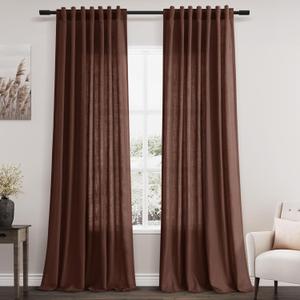 Extra Long Rustic Brown Linen Curtains 120 Inch for Living Room 2 Panels Set Rod Pocket Back Tab Light Filtering Semi Sheer Linen Window Drapes Privacy High Ceiling Drapes for Farmhouse 52x120