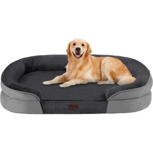 Dwanton Orthopedic Dog Bed for Large Dogs with Gel Memory Foam, Waterproof Dog Sofa, Washable Pet Bed with Four Sided Bolster Cushion, Removable Cover & Non-Slip Bottom, 42", Dark Gray (Large(42 x 31 x 6.5 inch))