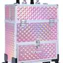 Adazzo Rolling Nail Case Wheeled Manicure Storage Case Polish Organizer Professional Makeup Trolley for Studio or Travelling Nail Technician Artists Cosmetologist Stylist (Pink)