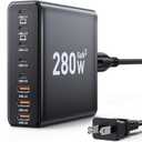 280W USB C Charger Block, 8-Port USB C Charging Station GaN III PD 65W Laptop Charger Adapter Compatible with MacBookPro/Air,DELL,iPad,Portable Charging Station for iPhone,Samsung Galaxy (Black)