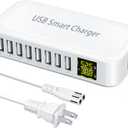 USB Charging Station, Ziwodiv 8-Port 60W/12A Charger Station, Multi Ports USB-A Charging Hub with LED Display, Compact Desktop Charger for Multiple Devices, iPhone iPad Samsung Android and Tablet (White)