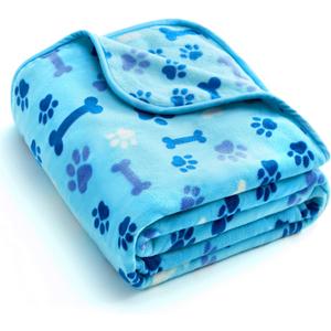 Allisandro Luxurious Dog Blanket, 350 GSM Super Fuzzy Microplush Fleece Pet Blankets for Small Medium Large Dogs and Cats, Blue Paw and Bone, 40" x 32"
