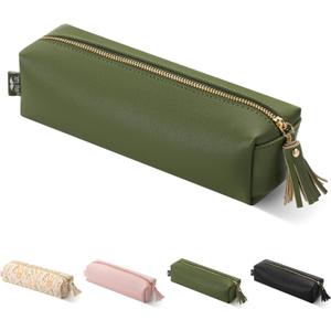 Mr. Pen PU Leather Pencil Pouch - Green, Small, Aesthetic & Cute Pencil Case for School