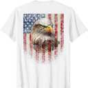 (Art on Back) Patriotic US Flag with American Eagle T-Shirt (White), Size 2XL