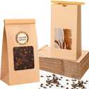 Ctosree 100 Pcs 1/2 lb Kraft Coffee Bags, Resealable Bakery Bags with Window Tin Tie Tab Lock Kraft Brown Paper Bag for Coffee Bean, Cookies, Treat, Snack, Treats