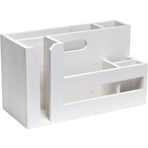 Elegant Designs HG2033-WHT Pantry Picks Farmhouse Wooden Flatware & Utensils Caddy Condiment Organizer w Cutout Handle & Compartments for Kitchen Dcor Countertop Breakfast BBQ Events Picnic, Wht Wash