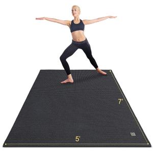 GXMMAT Large Yoga Mat 6'x4'/6'x6'/7'x5'(7mm/9mm), Extra Thick Workout Mats for Home Gym Flooring,Ultra Comfortable Non-Slip Quick Resilient Barefoot Wide Exercise Mat for Pilates,Stretching,Meditation (Black Real)
