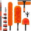 30FT High Reach Duster Cleaning Kit with 5-24 FT Extension Pole,High Ceiling Dusting and Window Cleaning Kit with Microfiber Feather Duster,Cobweb Duster,Ceiling Fan Duster,Window Squeegee Cleaner