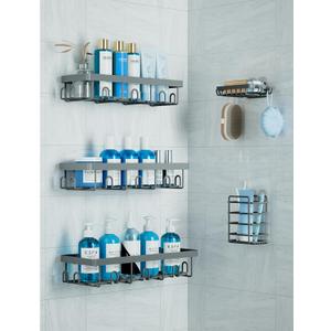 GVY Shower Caddy 5 Pack, Adhesive Shower Organizer Bathroom Shelves,Rustproof Bathroom Organizers and Storage for Home Decor, No Drilling Shower Shelves for Apartment Essentials (Dark Gray)