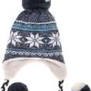 Dosoni Winter Hats for Women Knit Beanie Soft Warm Fleece Lined Long Ear Straps Snow Ski Cap with Pompom (One Size, Black)