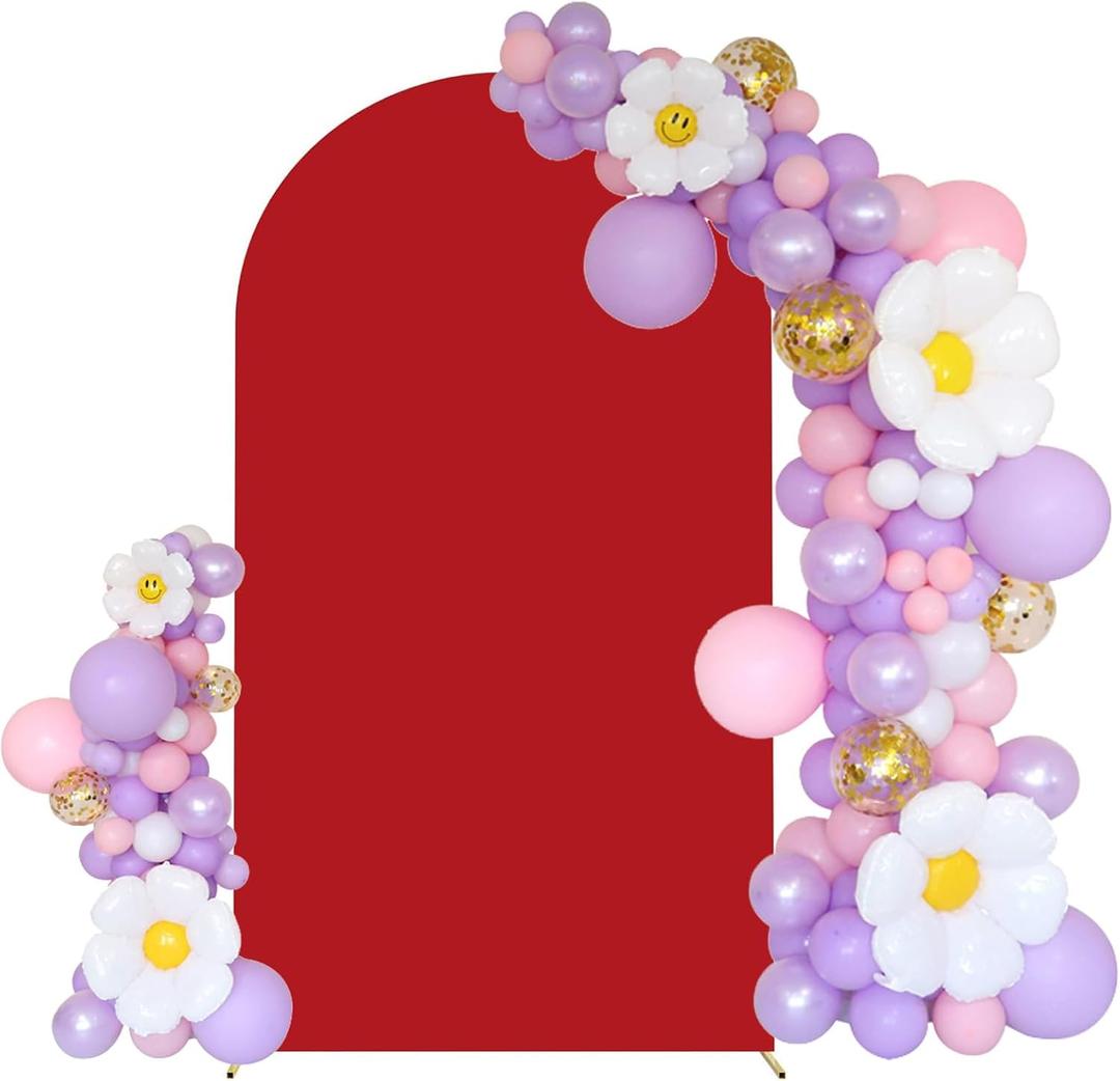 7.2FT Wedding Arch Cover Spandex Fitted Stretchy Arch Stand Covers,2-Sided Round Top Chiara Backdrop Cover for Party Birthday Ceremony Banquet Baby Shower Banquet Arch Decoration(Red)