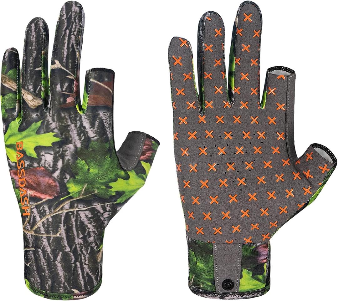 BASSDASH Unisex Fingerless Camo Hunting Gloves for Men's Women's Early Season Warm Weather UPF 50+ Lightweight Fishing Photography HG03 (Medium)
