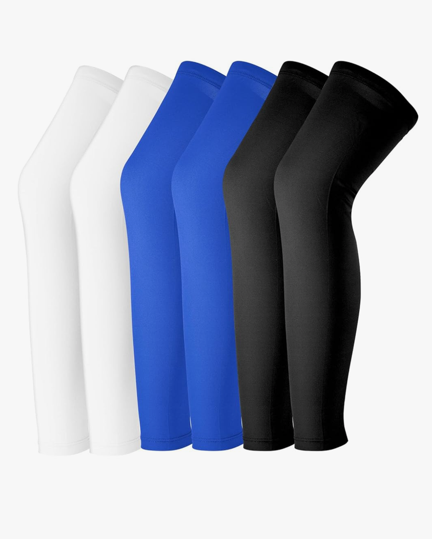 3Pair Compression Leg Sleeves,Full Leg Sleeve for Men Women, UV Long Knee Sleeves for Sport Running,Black,Blue,White (Black+Blue+White)