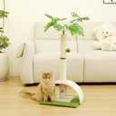 Small Cat Tree, Green Cat Tree with Scratching Post, Hammock Toy Ball and Palm Leaves for Kittens, Cat Tower for Indoor