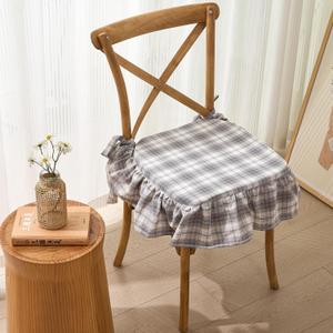 vctops Plaid Cotton Chair Cushion for Kitchen Dining Room Chairs Farmhouse Scottish Tartan Thin Seat Cushion Soft Foam Non Slip Chair Pad with Removable Cover (Grey,16"x16")