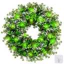 Sggvecsy 17.7’’ St. Patrick's Day Shamrocks Wreath for Front Door with 30 Green Lights Artificial Greenery Clover Wreath for Irish St. Patrick's Day Decoration Wall Window Outdoor Indoor Home Decor