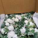 Ling's moment Wedding Arch Flowers with Drapes Kit-Pack of 5, 2pcs Flower Arrangements 3pcs Sheer Hanging Drapes Ceremony Arbor Backdrop Artificial Rose Floral Decor, White & Sage