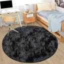 5x5 ft Tie Dye Black Round Rug for Bedroom Room Fluffy Circle Rug Furry Carpet Shaggy Circular Fuzzy Washable Non-Slip Large Area Rug Soft Indoor for Living Room Cute Aesthetic Home Decor