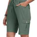 MoFiz Womens Shorts with Pockets Loose Fit Casual Cargo Shorts Lightweight Ladies Hiking Shorts Army Green L
