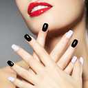 10 x Semi Cured Gel Nail Stickers 32 PCS|Cat Eye/Frosted Gel Nail Strips|Compatible with Any UV/LED Lamps|Long-Lasting Real Nail Polish Strips for Women's Decoration (Black/White Monochrome Chic)