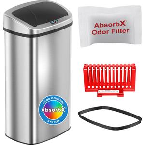 iTouchless 24 Gallon / 91L Sensor 2.0 Trash Can with Lid Commercial Grade Automatic Stainless Steel Touchless Garbage Bin, AbsorbX Odor Filter, AC Power or Battery, for Restaurant, Lobby, Home Office