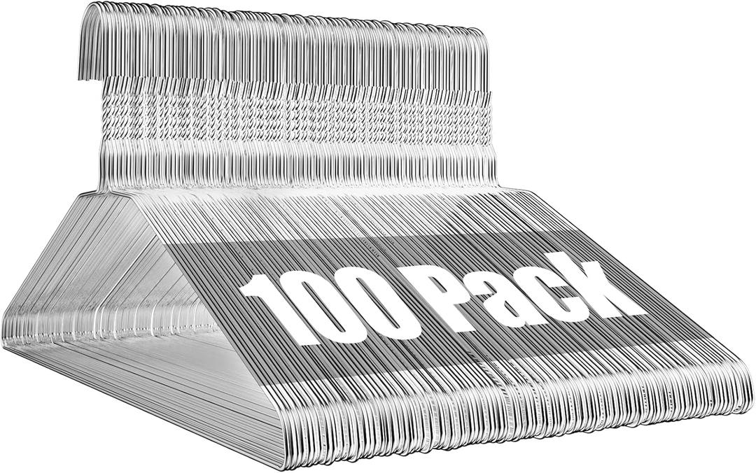 Wire Metal Clothes Hangers Bulk 100 Pack, 16 Inch 12 Gauge Standard Size, Slim Space Saving for Coat Suits Shirts Pants Skirts, Non Slip, Silver