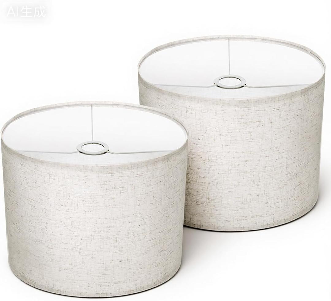 Lamp Shades Set of 2, Drum Lampshades 13" Top x 13" Bottom x 10" High, Beige Modern Fabric Lampshades for Table Lamps Floor Lamps, Natural Linen Lampshade, Easy Assembly Required