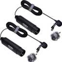 COMICA XLR Microphone CVM-V02O 2 Pack 14.76 fts Phantom Power Omni-Directional Lavalier Lapel Microphone for Canon Sony Panasonic Camcorders Zoom H4n H5 H6 Tascam DR-40 DR-60D DR-70D DR-100 Recorders