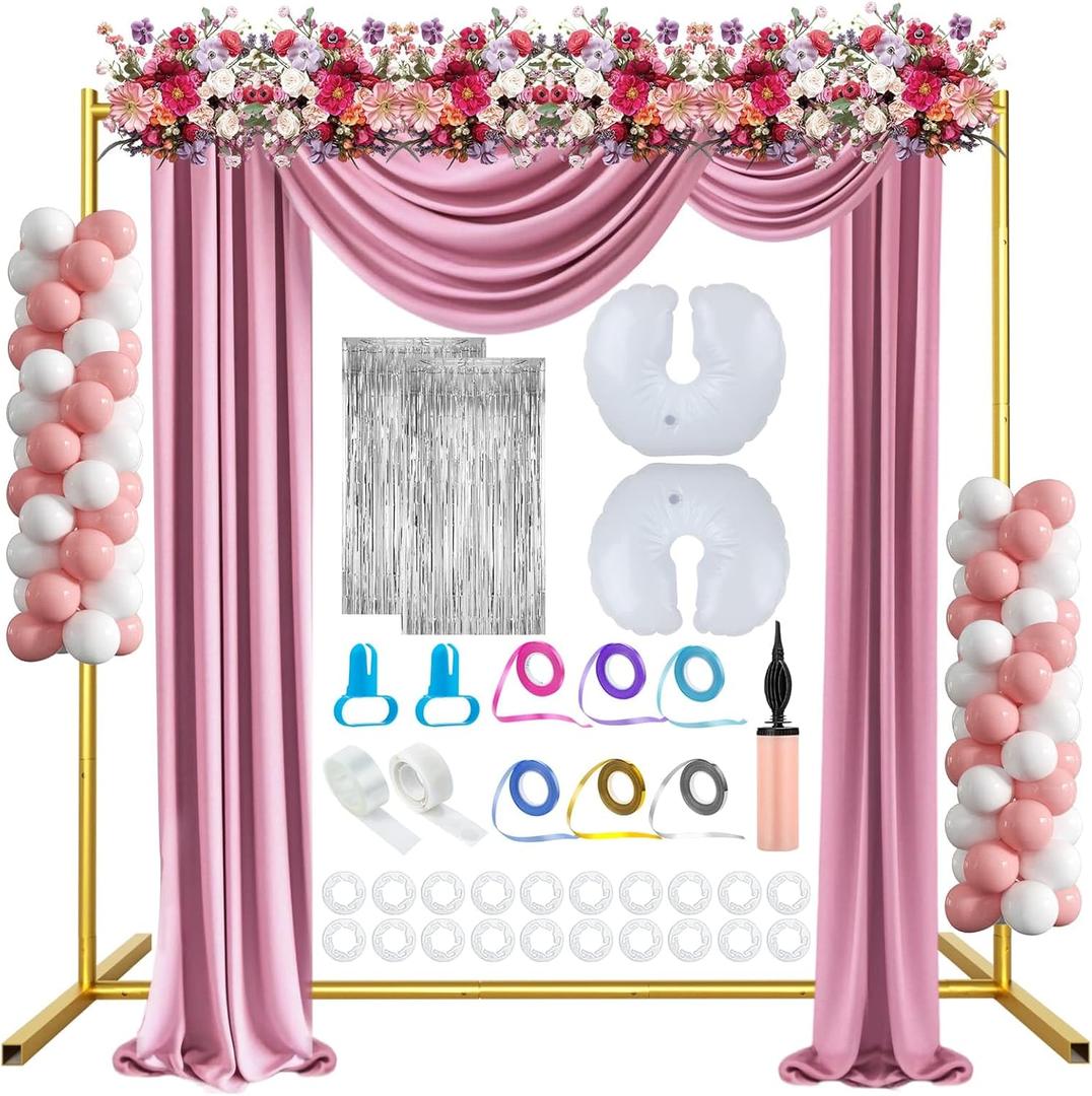 6.6FT x 6.6FT Gold Metal Wedding Arch Frame, Square Balloon Arch Stand Flower Backdrop Stand for Ceremony Birthday Party Bridal Baby Shower Anniversary Photo Background Decorative Arches