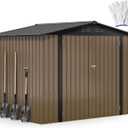 DWVO 8'x6' Large Metal Outdoor Storage Shed, Heavy Duty Tool Storage Sheds for Backyard Patio Lawn - Ideal for Bicycles, Garden Tools, and Lawn Equipment, Easy-to-Assemble, Brown