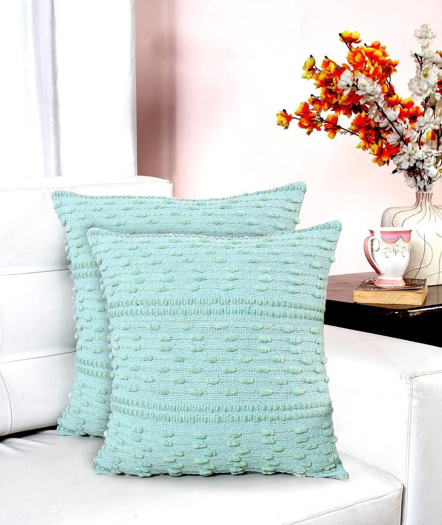 2 x ACCENTHOME Boho Throw Pillow Cover 20x20 Inch (2 Pc) Cotton Hand Woven Decorative Design Pillows for Farmhouse Couch Sofa Bedroom | Sage Tufted Pillow Covers | Home Decor Textured Hug Pillowcases