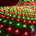 WATERGLIDE Outdoor Christmas Net Lights, 12FT x 5FT 360 LED Mesh String Light with 8 Lighting Mode, Connectable Waterproof Lights for Garden Tree Bushes, Holiday Wedding Party Decoration, Red & Green