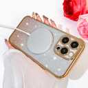Bonoma Magnetic Glitter for iPhone 12 Pro [ Compatible with MagSafe ], Luxury Love Heart Pattern Plating Bling Clear Case,Camera Protection Sparkly Slim Soft Back Cover for Women Girls,Gold