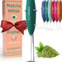 Elementi Matcha Whisk & Frother Set - Powerful Electric Matcha Mixer for Powder, Easy to Use Electric Whisk Kit - Craft Effortless Lattes with the Elementi Milk Frother Wand & Wisk (Emerald Green)