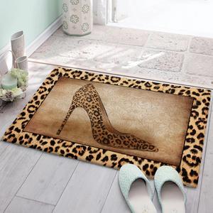 Floor Door Mats Shag Carpet Leopard Print Sexy Female High Heels,Non Slip Super Soft Bath Rugs Vintage Brown Animal Skin Texture,Shaggy Fuzzy Area Rug for Kitchen/Bathroom/Bedroom/Living Room Decor (1624in)