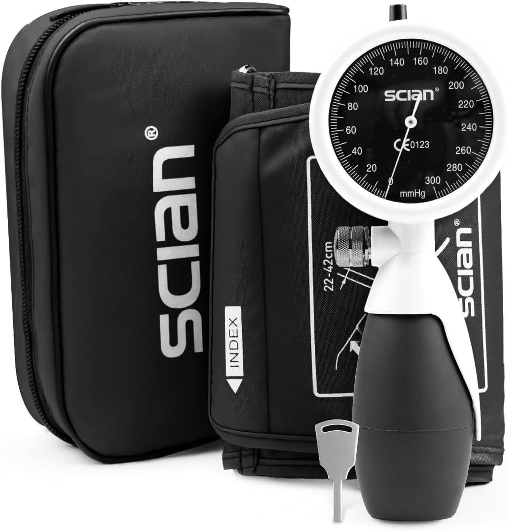SCIAN Palm Style Aneroid Sphygmomanometer with European Cuff 8.7-16.5", Manual Blood Pressure Cuff with Carrying Bag for for Nurse Doctor Senior Adult, White
