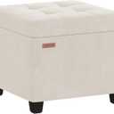 ABHENG Velvet Cover Steel Frame Ottoman with 48L Storage,17.7" x 17.7" x 17.7" Square Linen Storage Ottoman Stool Cube with Legs,for Dorm Livingroom White UASND64W