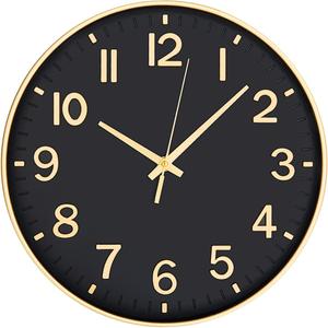 HZDHCLH Black Wall Clocks Battery Operated,12 inch Silent Non Ticking Modern Clock for Wall, 3D Numbers Wall Clock for Kitchen Bedroom Living Room Office Classroom Decor (Black-Gold)