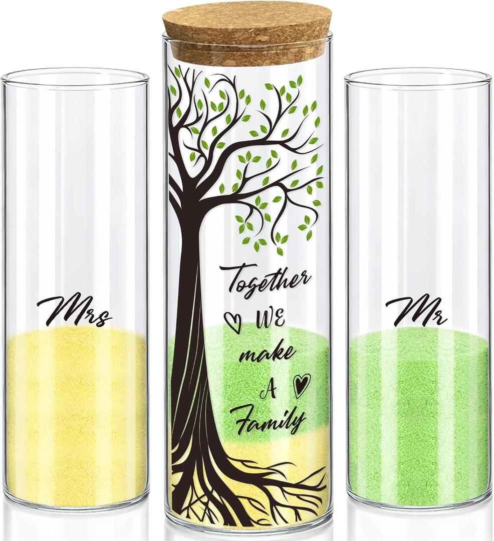 Cinrobiye Unity Sand for Wedding Ceremony Set Wedding Sand Ceremony Kit with Glass Vase Cork Stopper for Unity Ceremony Ideas,Anniversary & Engagement Keepsake (Tree)