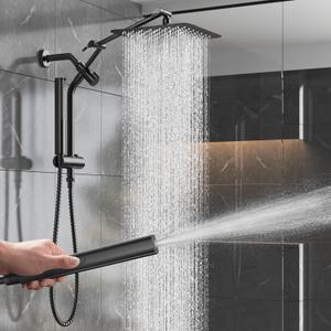 Veken 10" Luxurious All Metal Rain Shower Head with Handheld Spray Combo, High Pressure Rainfall Square Shower Heads with Extension Arm, Wide Dual Showerhead, Bathroom Accessories, Matte Black